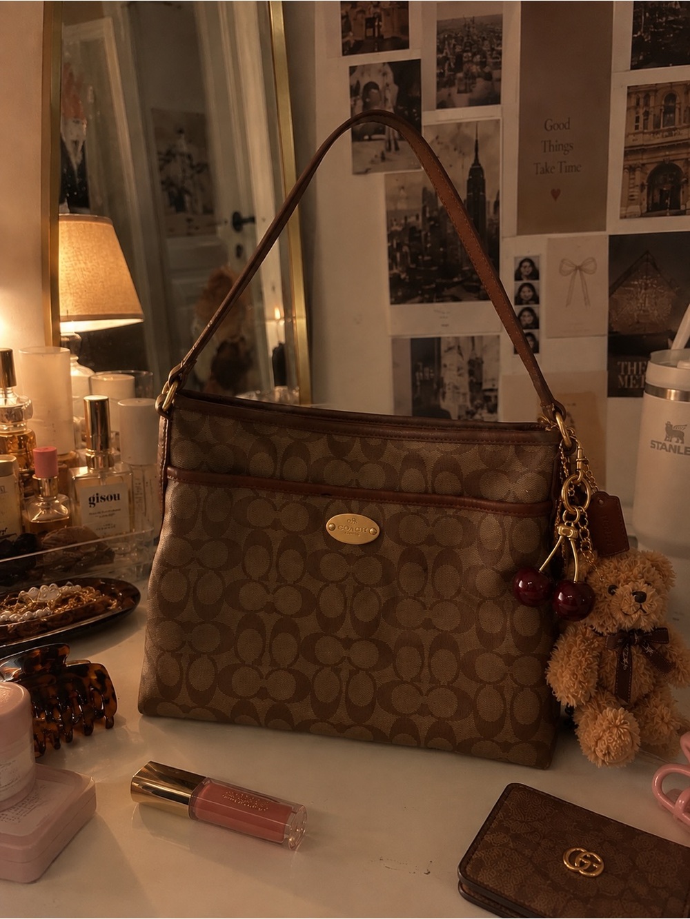 Vintage Coach Brown Signature Canvas Shoulder Bag Purse Y2K